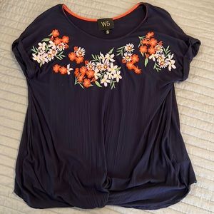 NWOT Navy Embroidered Top
